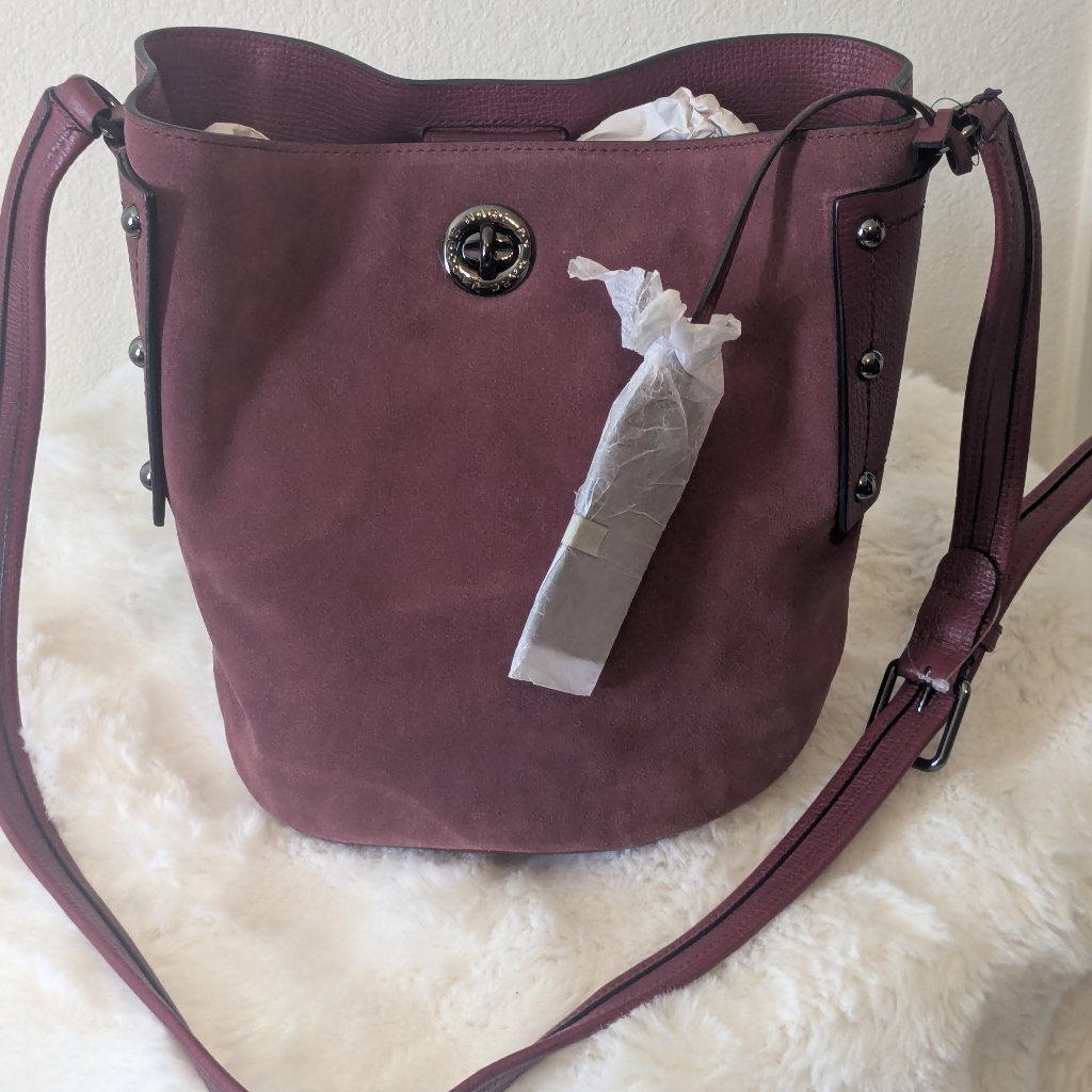 Marc By Marc Jacobs Burgundy Suede Leather Bucket Bag Turnlock Stud Details
